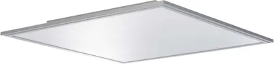 A square LED panel light fixture with a silver frame and a white diffuser.