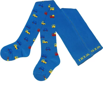 Produktbild von Kinderstrumpfhosen für Jungen aus Baumwolle Mini Autos Kornblau Größe 86-92