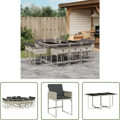Produktbild von The Living Store 11-tlg. Garten-Essgruppe mit Kissen Hellgrau Poly Rattan