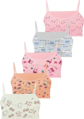 Produktbild von 5 Mädchen Bustier aus Baumwolle Sport BH Gr. 164-170 Spaghettiträger M-206