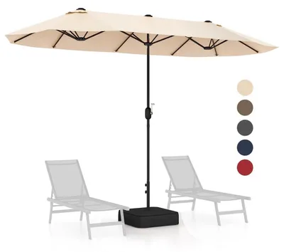 Zdjęcie produktu dla Parasol 400 x 200 cm, podwójny parasol z korbą i oświetleniem LED solarnym, kolor beżowy