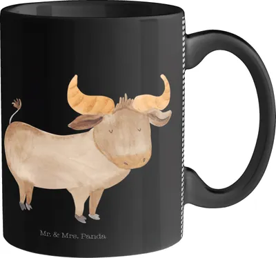 Produktbild von Mr. & Mrs. Panda Kaffeetasse Sternzeichen Stier - Schwarz - Geschenk, Geburtstag April, Kaffeebecher, haferl, Rind, Ochse, schöne tasse, Keramiktasse, Becher