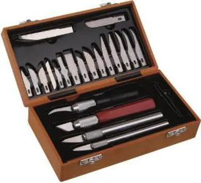 Produktbild von 23-teiliges Skalpell-Set mit ergonomischen Griffen und Schnellwechselklingenhalter für Modellbau, Schnitzerei, Industrie