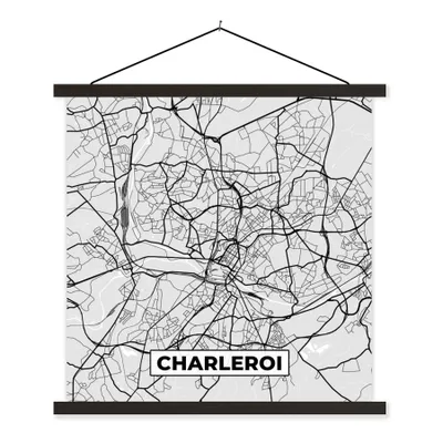Obrázek produktu pro MuchoWow® Textilní plakát - Mapa města - Mapa - Belgie - Černobílá - Charleroi - Mapa - 90x90cm - S černými lamelami