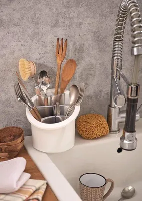 Immagine prodotto di Scolapiatti per utensili da cucina bianco e grigio, senza BPA
