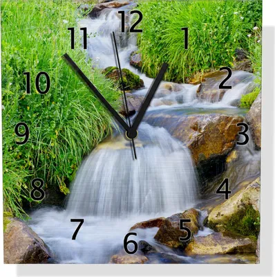 Produktbild von Wallario Design Wanduhr Kleiner Bach über Steine aus Aluverbund, Größe 30 x 30 cm
