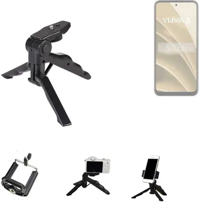 Produktbild von K-S-Trade Stativ Tisch-Ständer Dreibein Handy-Stativ Ständer kompatibel mit Lava Yuva 3 Pro Mini-Stativ Smartphone Tripod Handy-Stativ aus Plastik