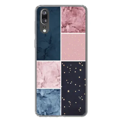 Produktbild von MuchoWow® Handyhülle Schutzhülle Hülle für Huawei P20 Marmor - Rosa - Blau Silikon Softcase Handy Hülle - Hardcover