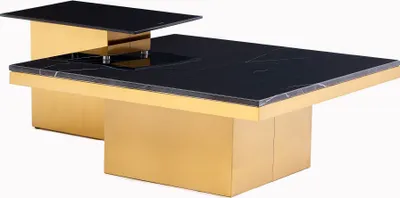 Produktbild von Edles Beistelltisch 2er Set mit schwarzer Marmorplatte goldener Rahmen 90cm Kaffeetisch Couchtisch Wohnzimmertisch