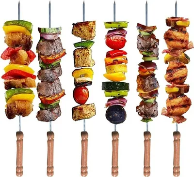 Produktbild von 10er Set Schaschlikspieß 38 cm mit Holzgriff - Rostfreier Grillspieß für Gas- und Holzkohlegrills - Fleischspieße für Grillpartys - BBQ Schampura - Perfektes Grillzubehör
