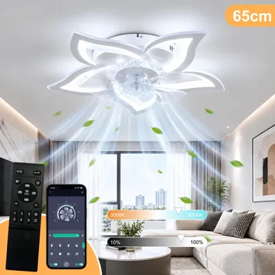Produktbild von 65cm Leise Deckenventilator mit Beleuchtung, Modern LED Dimmbar Deckenbeleuchtung mit Ventilator, App & Fernbedienung, 3000K-6500K, für Schlafzimmer