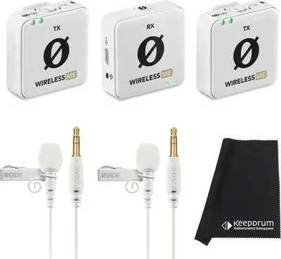 Produktbild von Rode Wireless ME Dual Weiss mit 2x Lavalier GO Weiss und Tuch