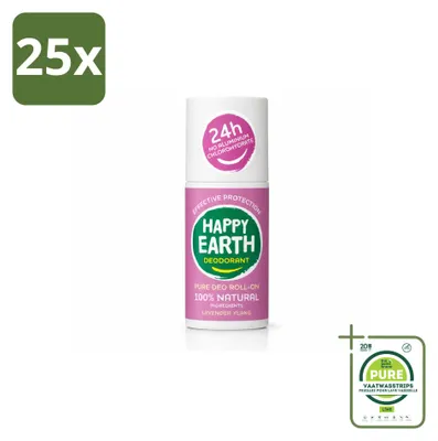 Immagine prodotto di 25 deodoranti roll-on "Happy Earth" al lavanda e ylang-ylang - 75 ml - confezione grande - 25 pezzi