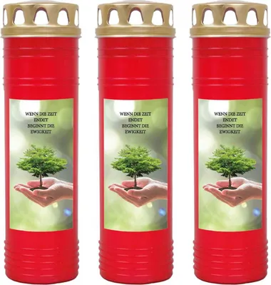 Produktbild von Grabkerze Rot 3er Pack, Brenndauer: 170 Stunden ( je Kerze ), Motiv: Baum