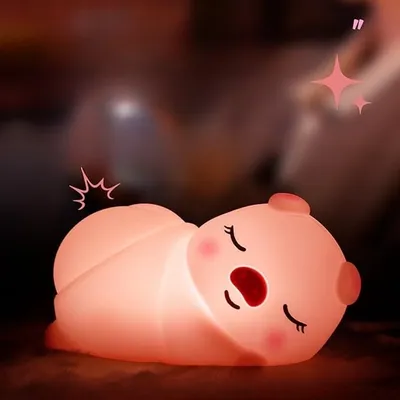 Produktbild von Kinder-Nachtlicht, Touch-Steuerung, Silikon-Kindernachtlicht, LED-Babypflegelicht, USB-Aufladung, geeignet für Kinderzimmer und Babyzimmer (Schwein)