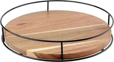 Produktbild von PolkaHome® Lazy Susan Drehteller aus Holz, drehbares Gewürzregal, rund, Küchen-Drehteller, Organizer, Gewürzhalter, drehbar für