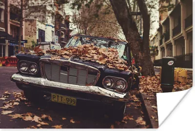 Produktbild von MuchoWow® Poster Auto - Herbstblätter - Landleben 120x80 cm - Bilder