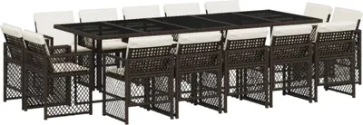 Produktbild von 15-tlg. Garten-Essgruppe mit Kissen Braun Poly Rattan