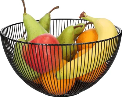 Immagine prodotto di QUVIO Fruttiera rotonda in metallo - Cesto di frutta in filo - Diametro 25 cm - Nero