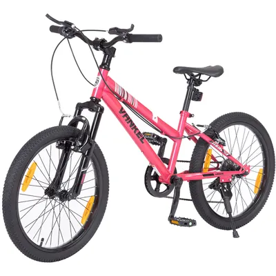 Produktbild von Mountainbike Kinderfahrrad 20 Zoll (RH 28 cm) mit 6-Gang Kettenschaltung & V-Bremsen für Jungen & Mädchen, Blau/Rosa