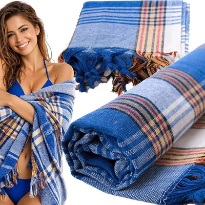 Obrázok produktu pre Plážový uterák hammam bavlnený uterák 90x180 cm do sauny na pláž modrý