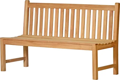 A wooden garden bench is shown against a white background.