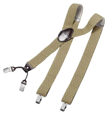 Produktbild von DonDon Herren Hosenträger 3,5 cm breit 4 Clips mit braunem Leder in Y-Form elastisch und längenverstellbar - Raute hellbraun