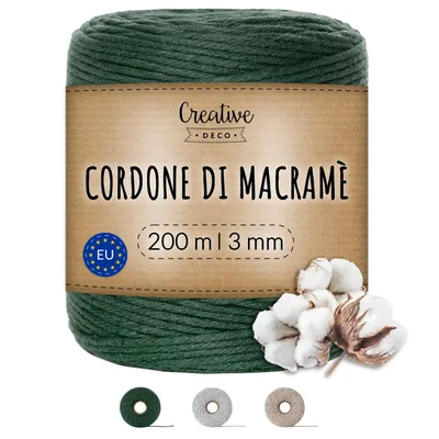 Immagine prodotto di Creative Deco Cotone per Uncinetto 1 Gomitolo 200m Cotone per Uncinetto Verde Scuro | Filo Cotone 2-3mm | per Borse a Uncinetto, Decorazione Fai da Te