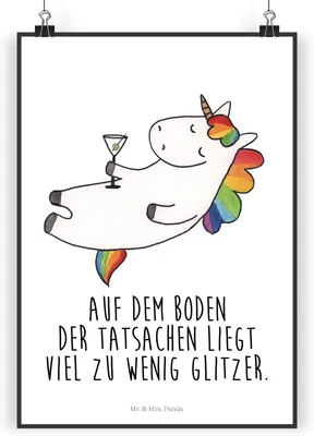 Produktbild von Mr. & Mrs. Panda Bild Einhorn Cocktail DIN A4 - Weiß - Geschenk, Unicorn, Cuba Libre, Freundin, Plakat, drucke, Spruch, Einhörner, Wandbild, wanddeko, Posterdruck