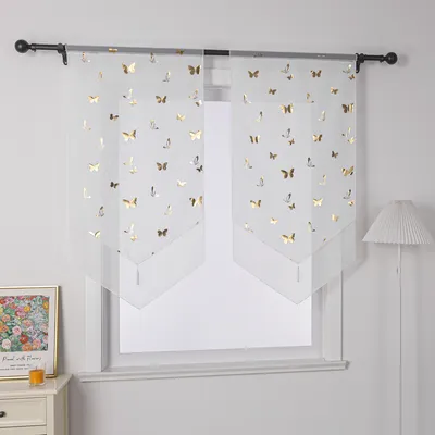 Produktbild von Scheibengardine halbtransparent Bistrogardine mit Schmetterlingsmuster Voile Küche Gardine  BxL 60x120 cm Gold 1 Stück