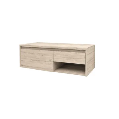 Productafbeelding van BELVIT TOCANTINS Onderkast voor wastafel, badkamerkast, 120cm, MDF, soft-close sluiting, licht hout, 2 lades met open vak