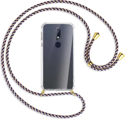 Produktbild von Handykette Backcover-Schutzhülle mit Band (Metall goldfarben) für Nokia 7.1 - blau+beige