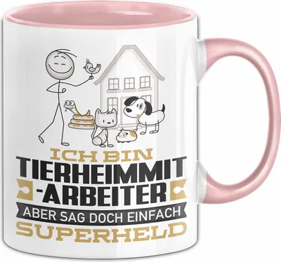 Produktbild von Tierheimmitarbeiter Geschenk Tasse Ich Bin Tierheimmitarbeiter Aber Sag Doch Einfach Superheld Lustige Geschenkdiee für Tierheimmitarbeiter Kaffee-Becher (Rosa)