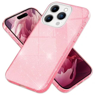 Produktbild von Glitzer Hülle für iPhone 15 Pro Hybrid Bling Case Silikon Handyhülle Schutz Etui Pink