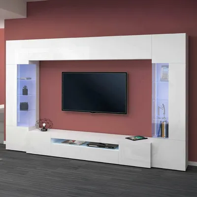 Immagine prodotto di Dmora Parete Attrezzata Arga 40x290x191h cm Bianco Lucido, 6 Ante Italy