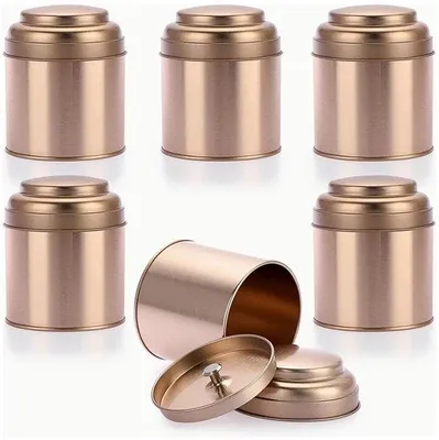 Zdjęcie produktu dla Pudełko na herbatę – zestaw 6 hermetycznych mini-pudełek na herbatę – okrągłe blaszane pudełka – na herbatę, kawę, cukier i herbatę liściastą