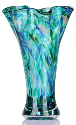Glasvase türkis handgeblasen 16x16x23 cm breiter Mund