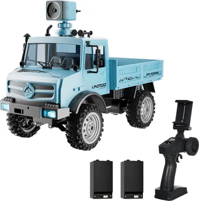Obrázok produktu pre Diaľkovo ovládané terénne auto v mierke 1:16, 2,4 GHz, diaľkovo ovládané auto s kamerou 720P, rýchlosť 20 km/h, vysokorýchlostné terénne auto v reálnej veľkosti, pohon zadných kolies, diaľkové ovládanie/duálny režim ovládania cez telefón, modrá farba, 2 batérie