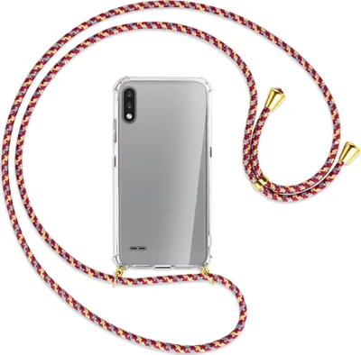 Produktbild von Handykette Backcover-Schutzhülle mit Band (Metall goldfarben) für LG K22 LMK200 - weinrot/gelb/grau