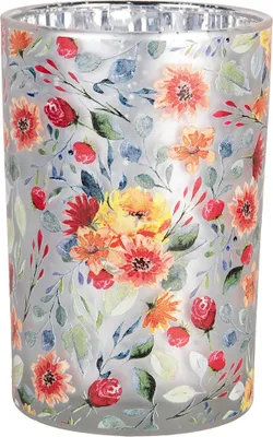 Image de Clayre & Eef Bougeoir Ø 12x18 cm Gris Verre Fleurs