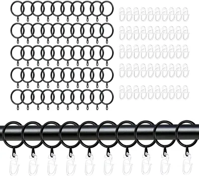 Produktbild von Gardinenringe 50 Stück – Gardinenringe mit Haken 30 mm – Gardinenhaken & Gardinengleiter – für Vorhänge, Duschvorhänge & Gardinenstangen – Schwarz