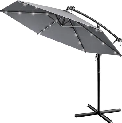 Produktbild von KINGSLEEVE® Ampelschirm LED Beleuchtung UV Schutz 80+ Solar Ständer Schutzhülle Windsicherung 300cm Groß Kurbel Terrasse Garten Sonnenschirm Anthrazit