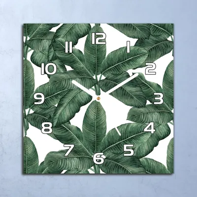 Produktbild von Deko Glasuhr Wanduhr 30x30 Grüne Palmblätter Quarz Küchenuhr Bürouhr