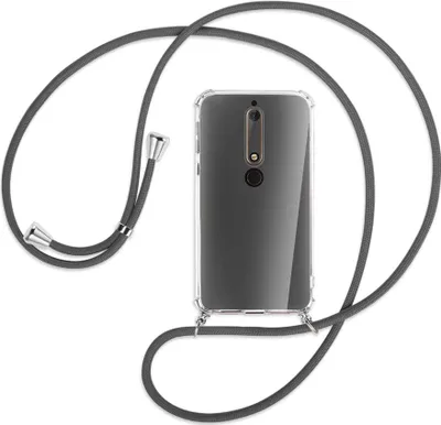 Produktbild von Handykette Backcover-Schutzhülle mit Band (Metall silberfarben) für Nokia 6.1 - dunkelgrau