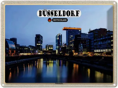 Produktbild von vianmo Blechschild 30x40 cm Düsseldorf Medienhafen Baukunst Bildmotiv Reisemotiv Abenteuer Reisen