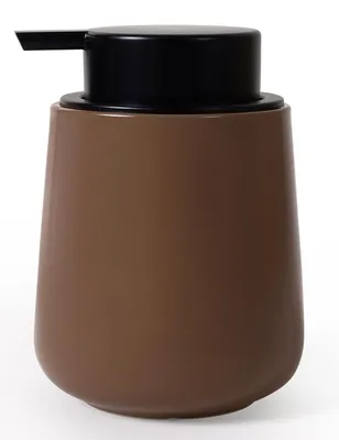 Produktbild von Keramik-Seifenspender, mattbraun, Küchenseifenspender mit großem Pumpkopf, nachfüllbarer Flüssigseifenspender für Handseife, Shampoo, Duschgel, Küche, Bad – 350 ml