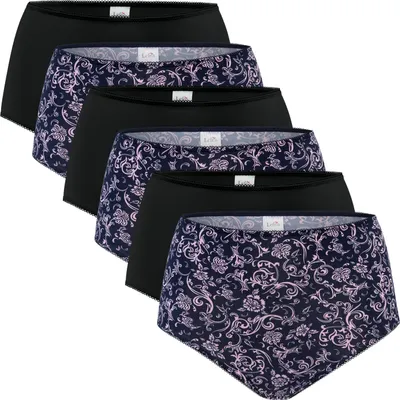 Produktbild von Celodoro Damen Taillenslip (6er Pack) Microfaser-Slip mit Blümchen-Muster - Black Mix L (44-46)