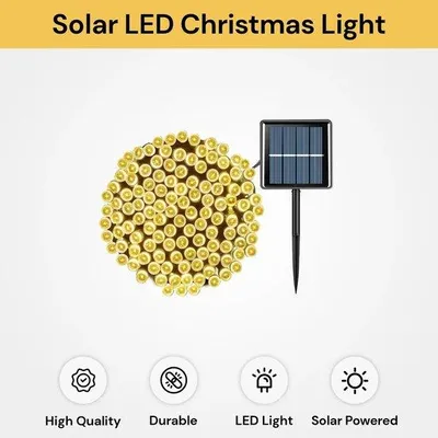 Image de Guirlande lumineuse solaire LED de 22 m pour l'extérieur - Blanc et lumière chaude