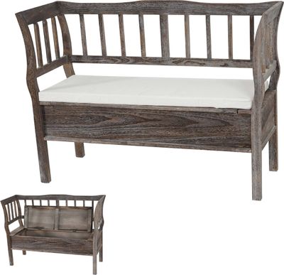 Lavica T207, lavica lavica lavica drevená lavica úložná truhlica, úložný priestor vankúš drevo 119cm ~ hnedá, ošumelá