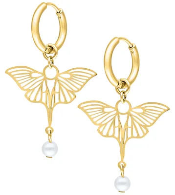 Produktbild von Wildcat Ohrringe - Little Synthetic Pearl Dragonfly Hoops - Gold - Chirurgenstahl 316L - wasserfest, langlebig, hautverträglich, Gold